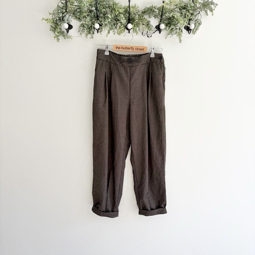 Disturba iMystic Brown Ballon Trousers High Waist Knife Pleats Embroidered Waist